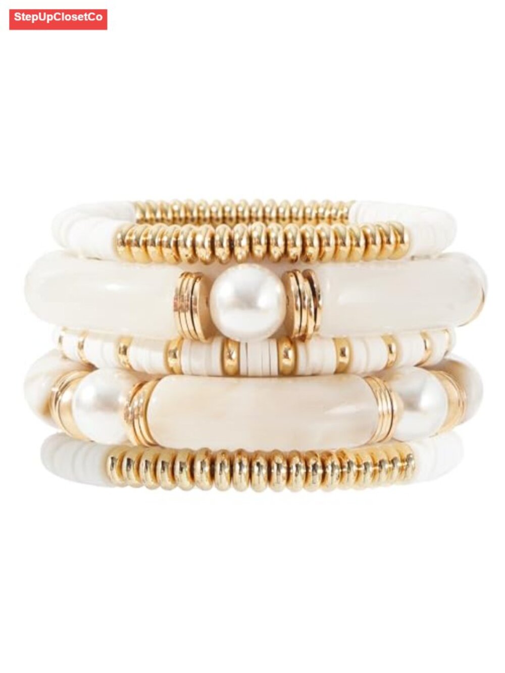 Chunky Bamboo Tube Bracelet Set Gold Plated Acrylic Stretchable Bangle Stacking